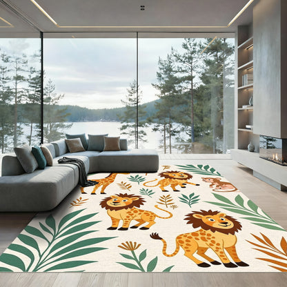 Playful Jungle Animals Safari Scene Rug