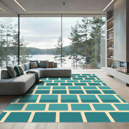 Aqua Brickwork Repeating Pattern Rug