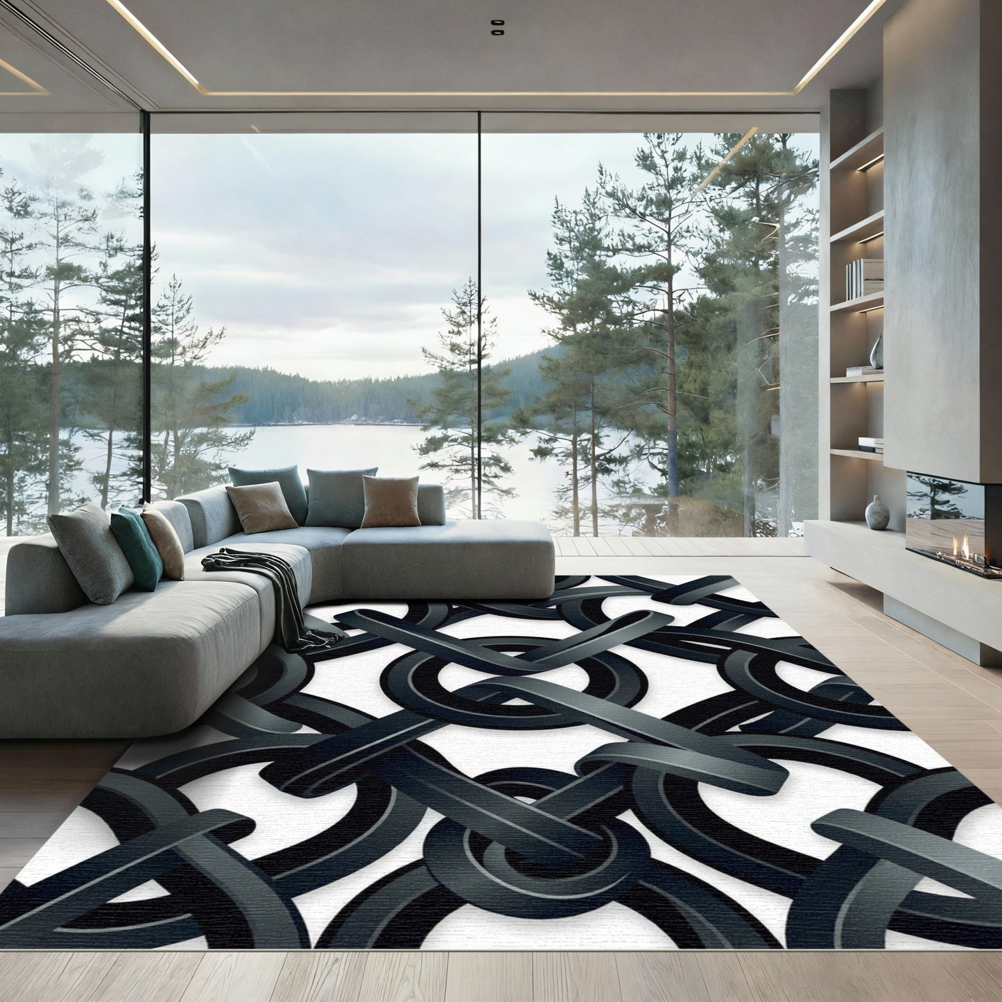 Dark Gray Interlocking Ribbon Weave Rug