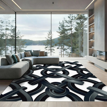 Dark Gray Interlocking Ribbon Weave Rug