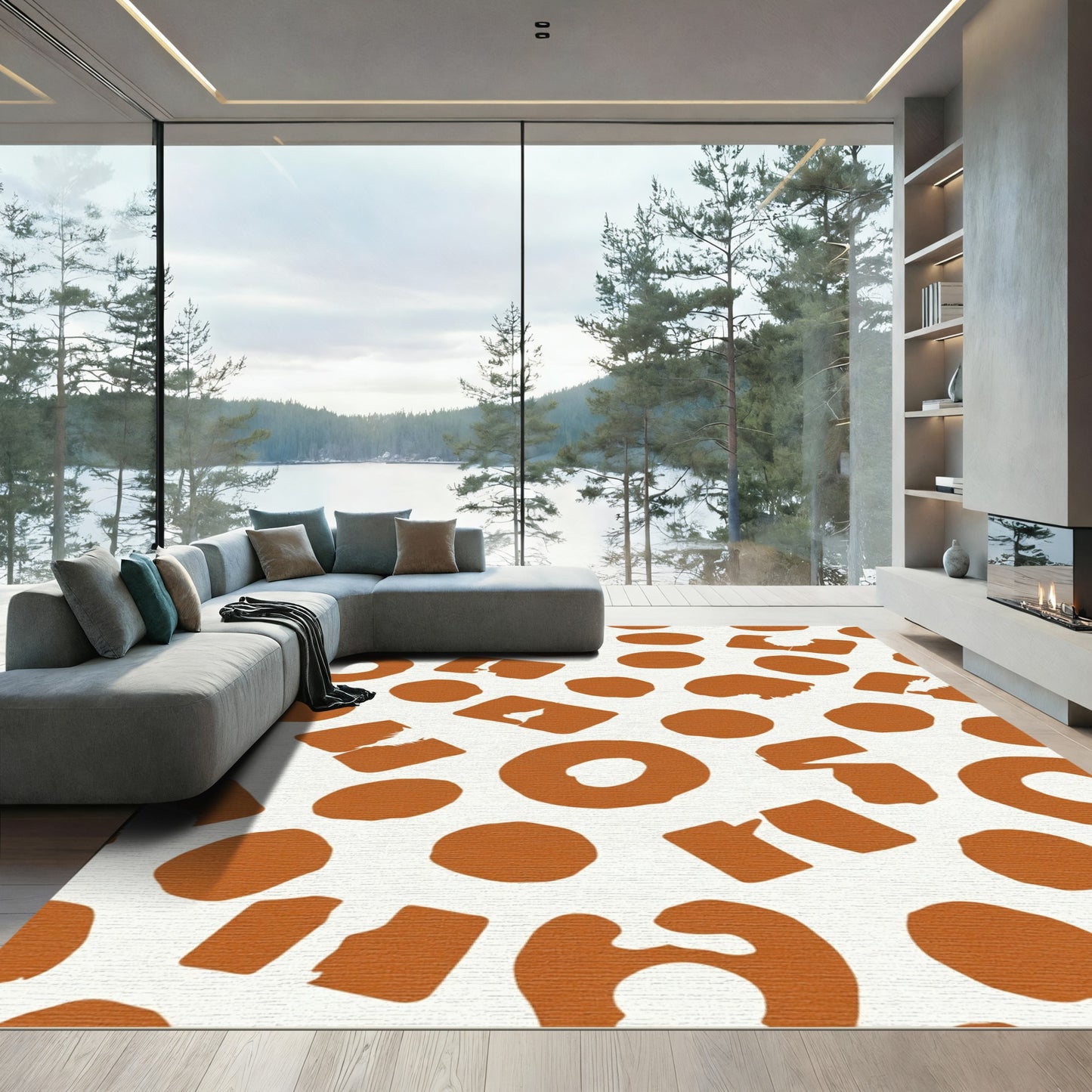 Terracotta Circles and Squares Scatter Rug