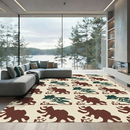 Rustic Brown Green Elephant Repeat Rug