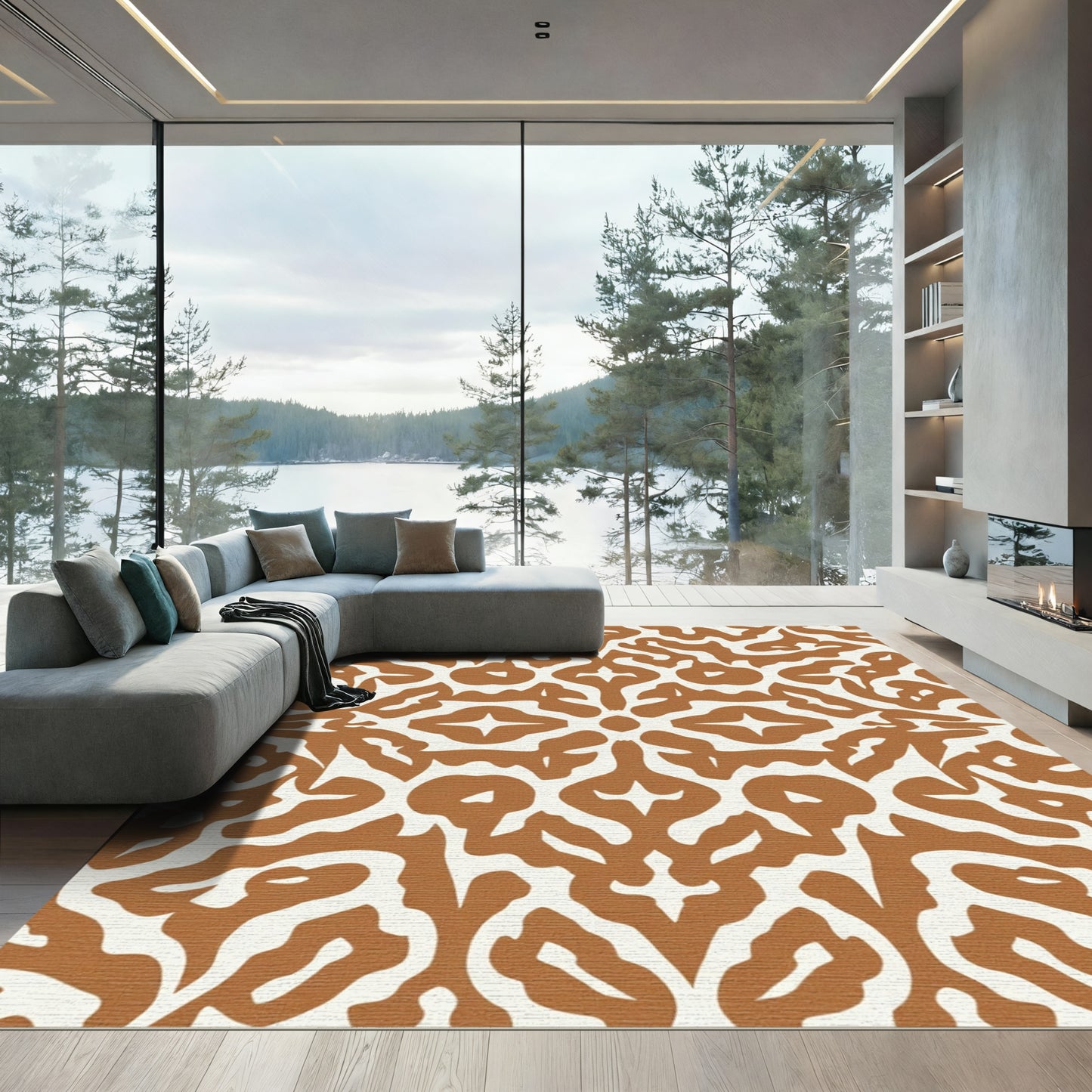 Terracotta Organic Scroll Medallion Rug