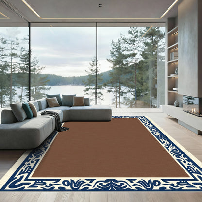 Deep Blue Ivory Organic Border Rug