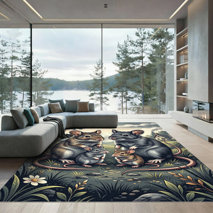 Whimsical Forest Mouse Family Illustration Rug