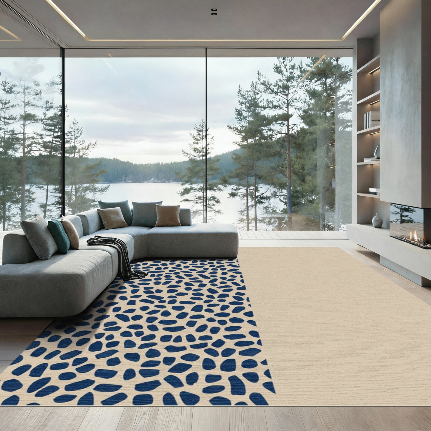 Navy Beige Organic Pebble Rug