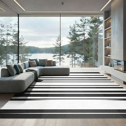 Bold Monochrome Horizontal Bands Rug
