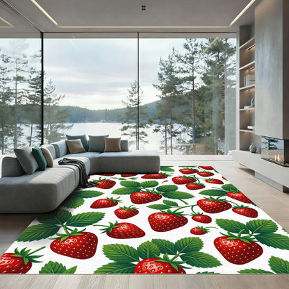 Vibrant Summer Strawberry Fruit Illustration Rug