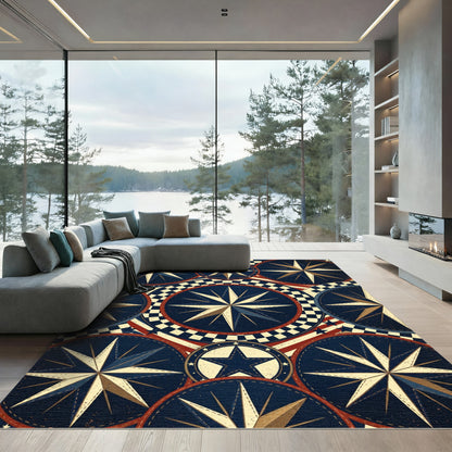 Nautical Navy Compass Star Medallion Rug