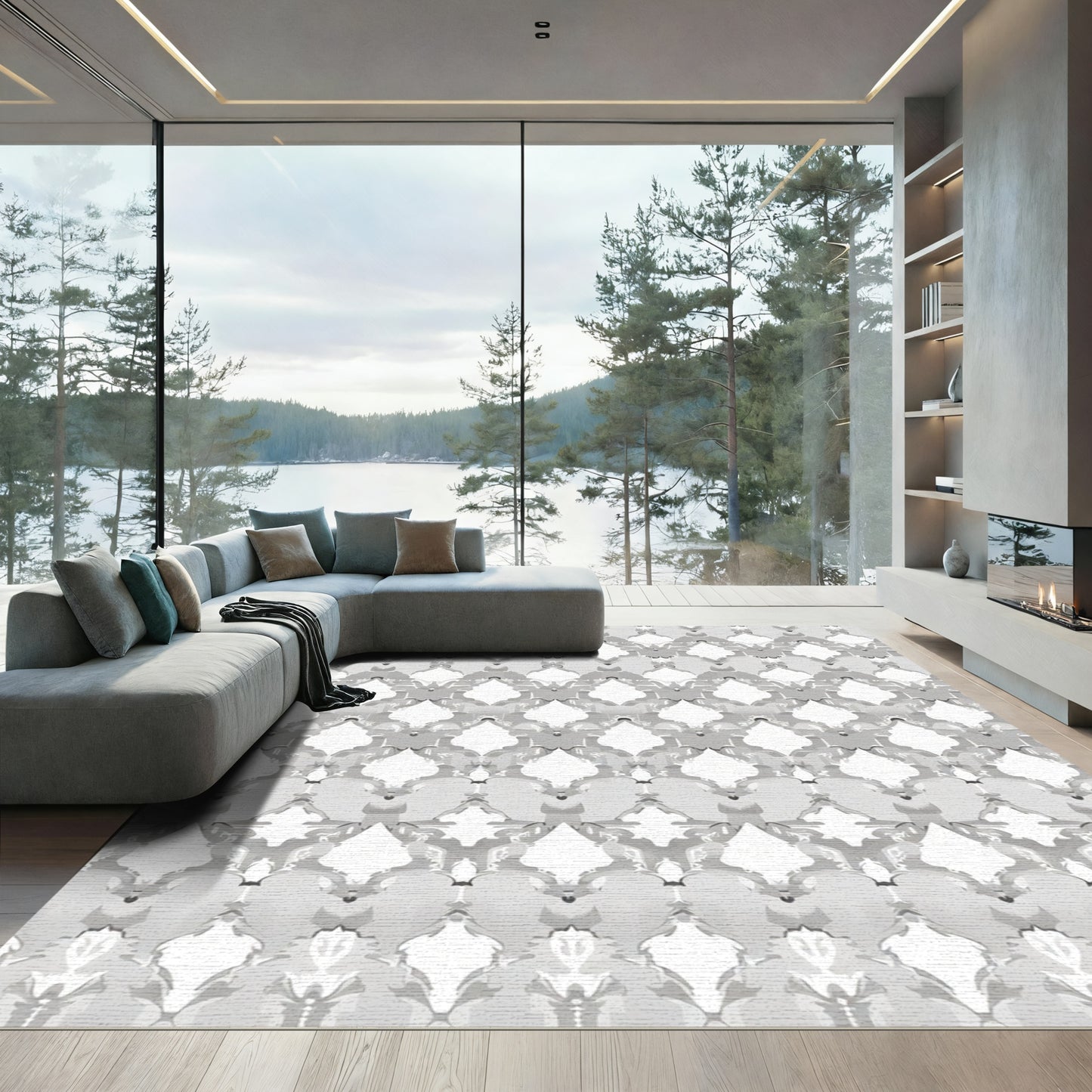 Monochromatic Argent Arabesque Lattice Rug