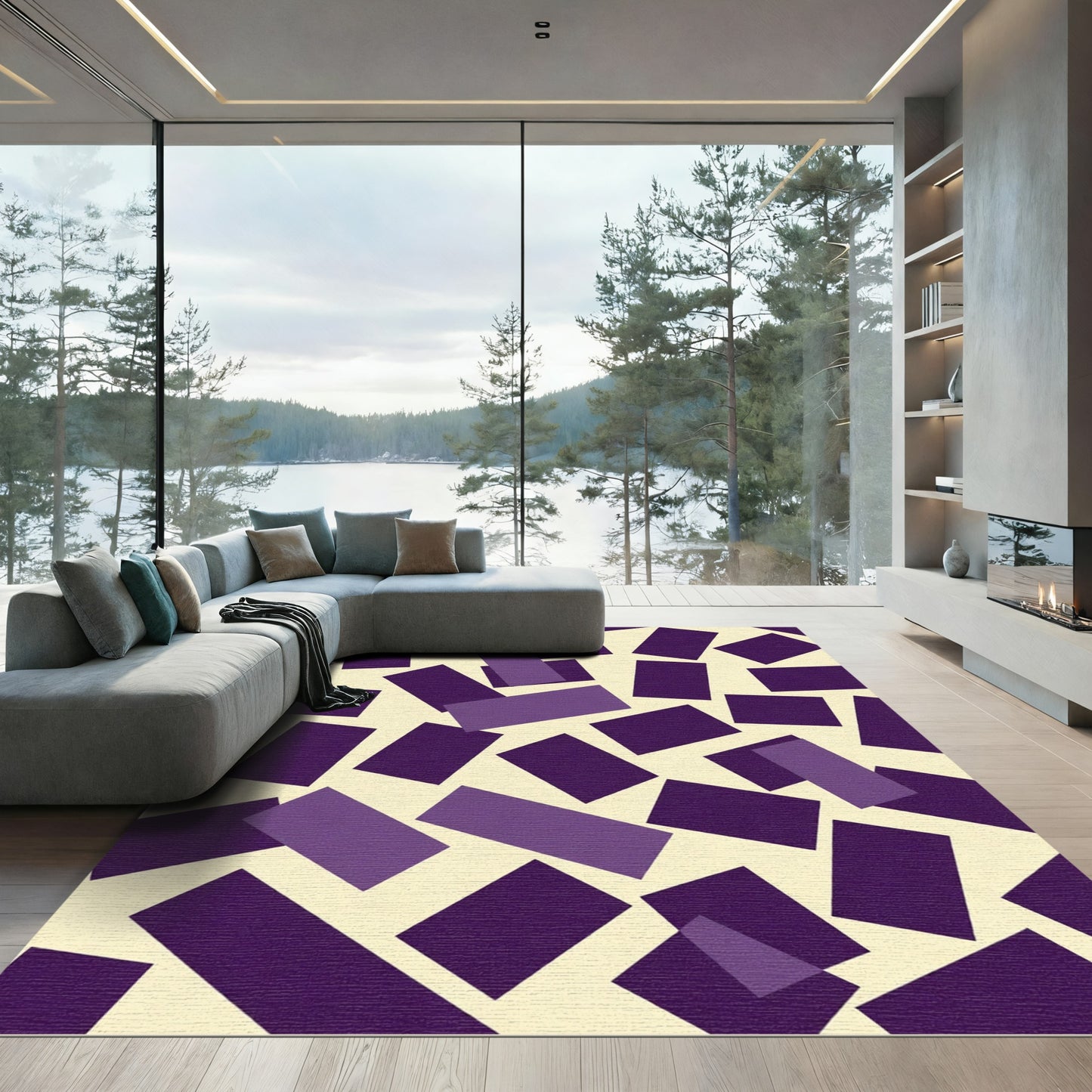 Random Purple Rectangles Scattered Rug