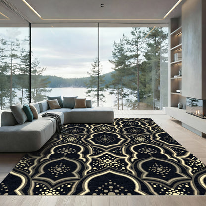 Elegant Gold Geometric Arched Tile Rug