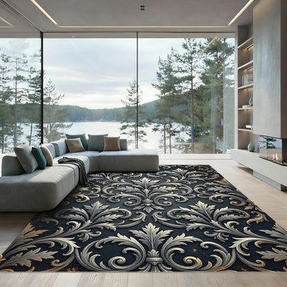 Ornate Silver Leaf Arabesque Rug