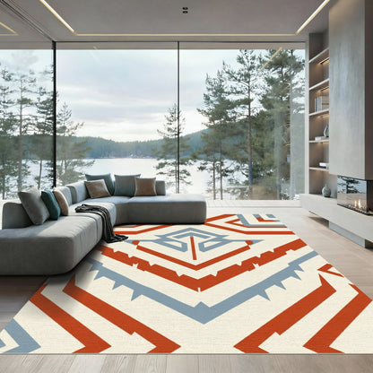 Geometric Red Blue Tribal Shape Rug