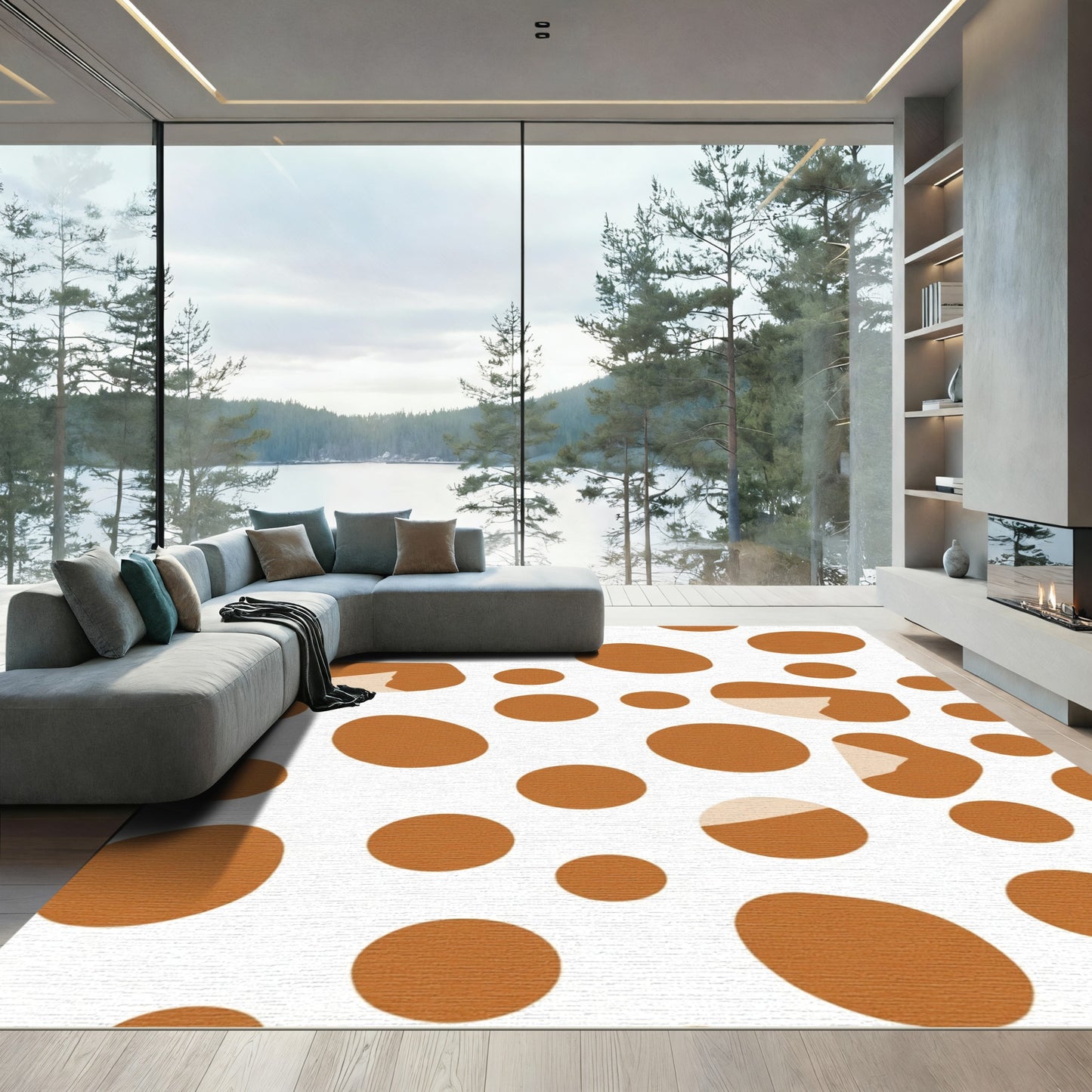 Warm Ochre Scattered Circles Rug