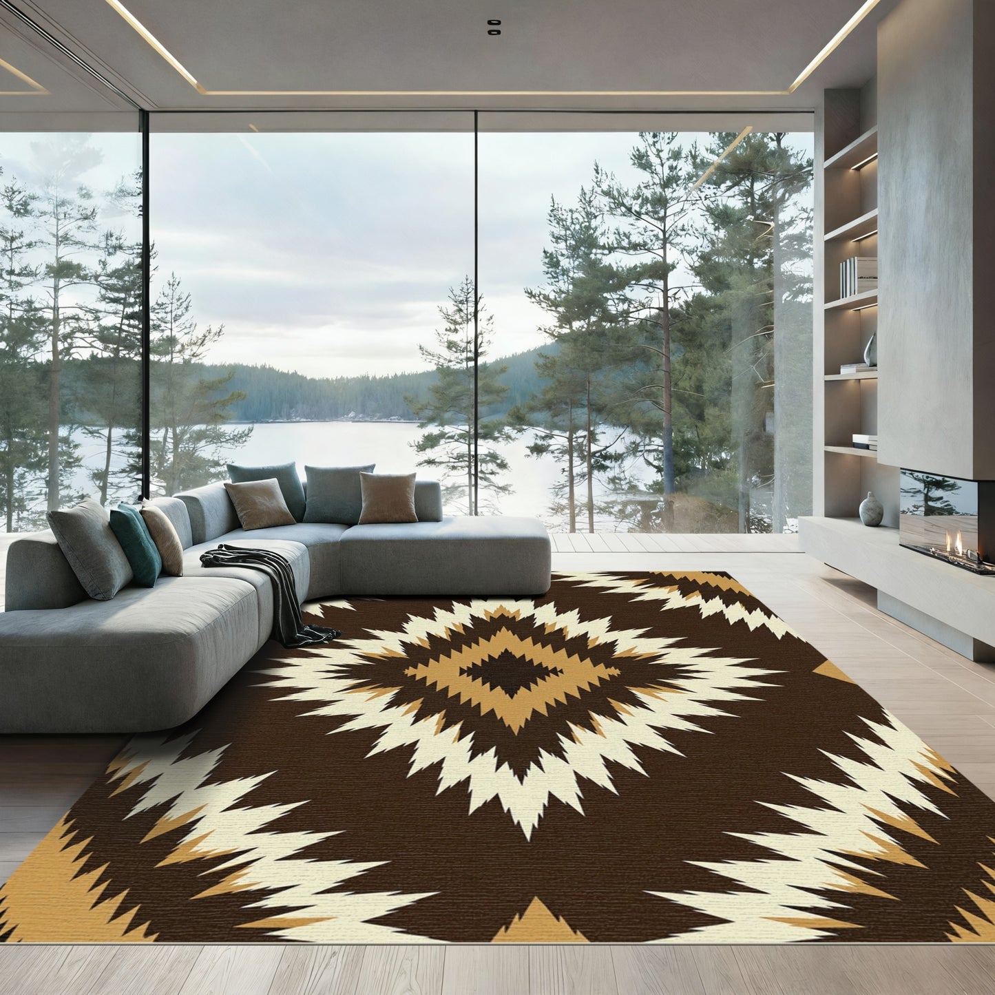 Brown and Gold Aztec Diamond Rug