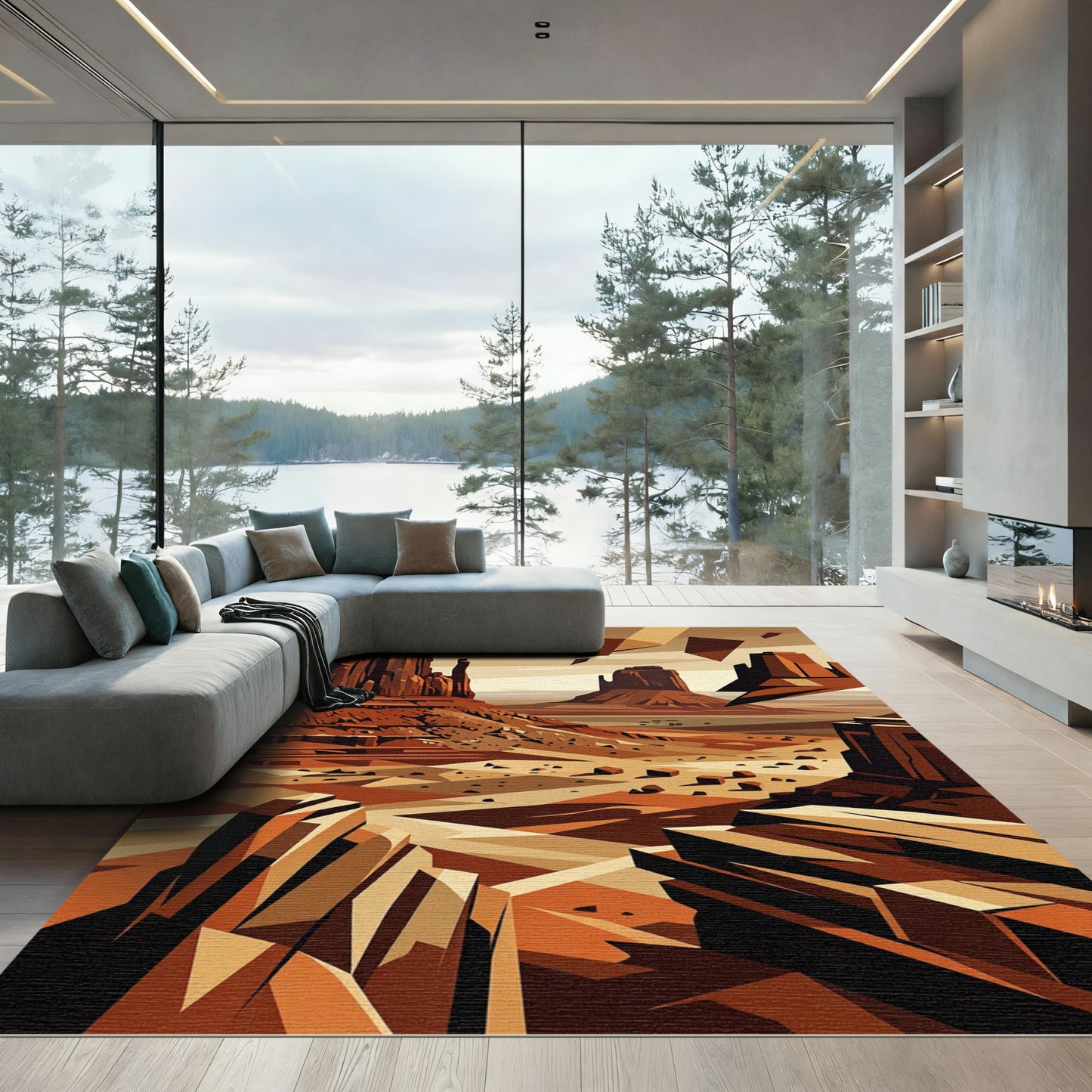 Modern Desert Mesa Geometric Formations Rug