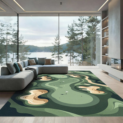 Abstract Sage Golf Course Fairway Landscape Rug