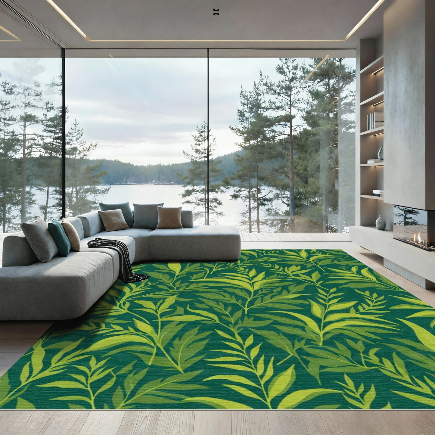 Emerald Lush Leafy Branch Canopy Rug