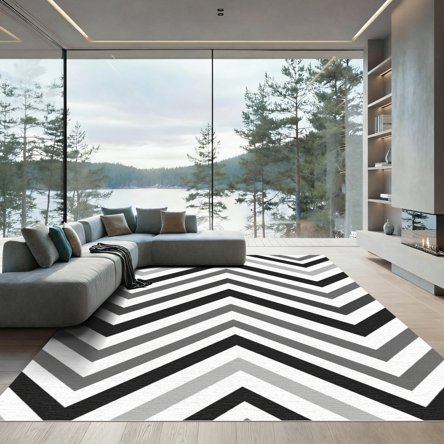 Monochrome Chevron Zigzag Stripes Rug
