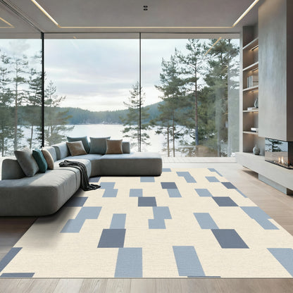 Pale Blue And Gray Rectangles Rug
