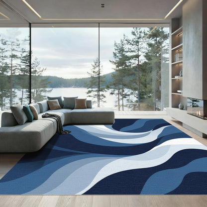 Deep Blue Swirl Abstract Waves Rug
