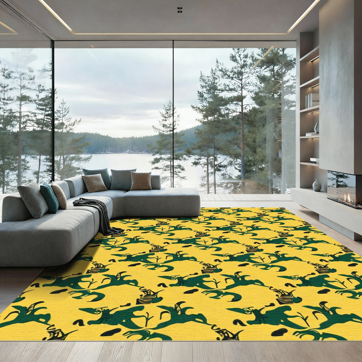 Deep Green Floral Arrangement Overlay Rug