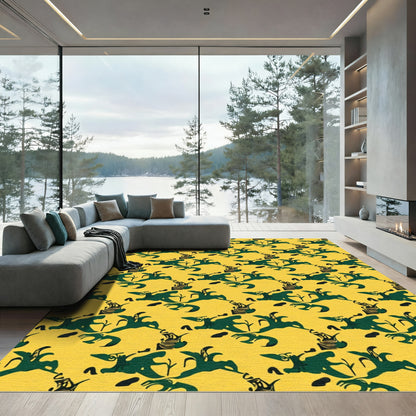 Deep Green Floral Arrangement Overlay Rug