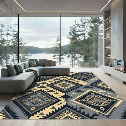 Geometric Charcoal and Cream Aztec Diamond Rug