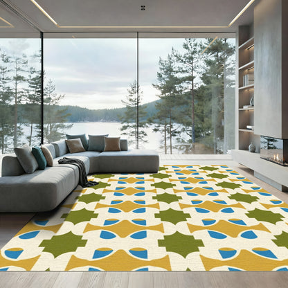 Golden Blue Green Geometric Tessellation Rug