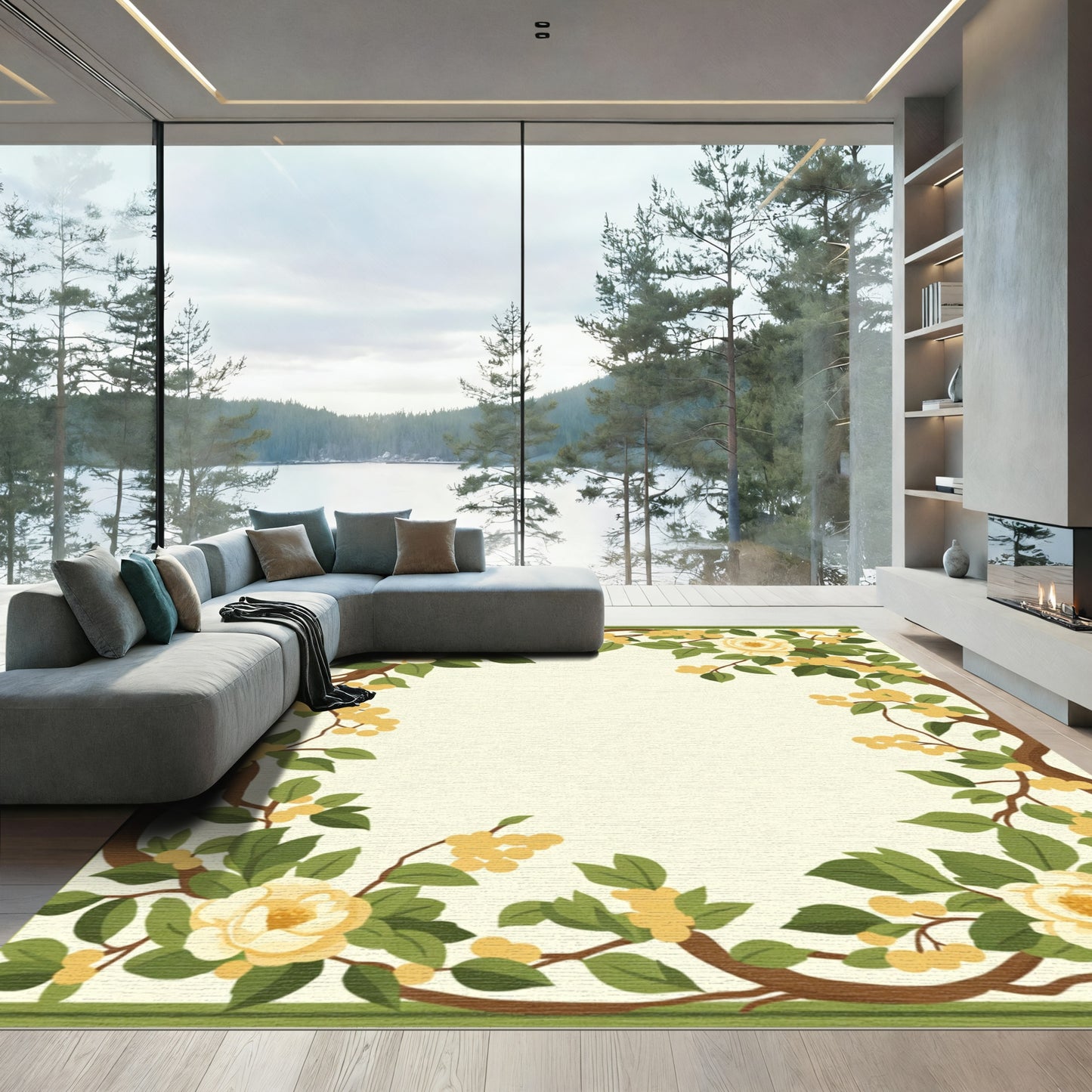 Botanical Tree With Yellow Blossoms Rug