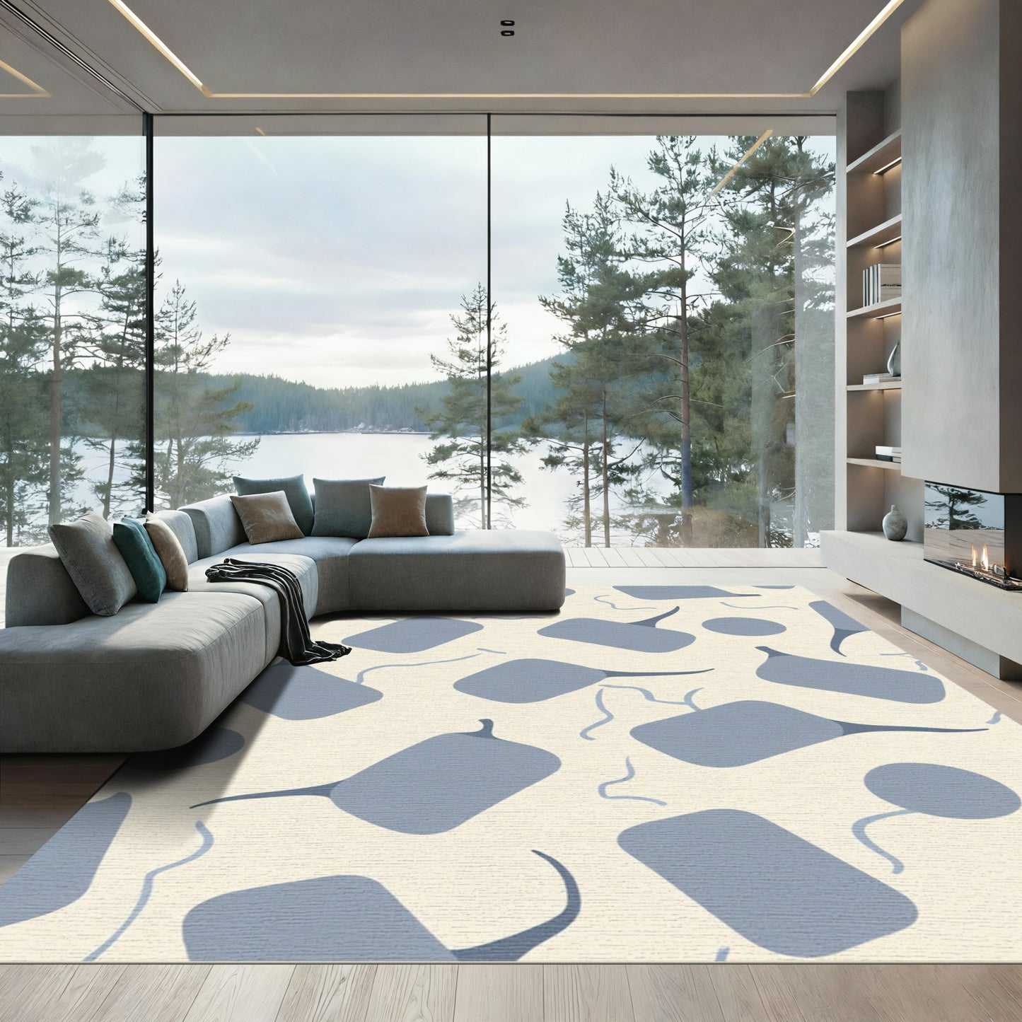Soft Blue Abstract Whimsical Shapes Rug