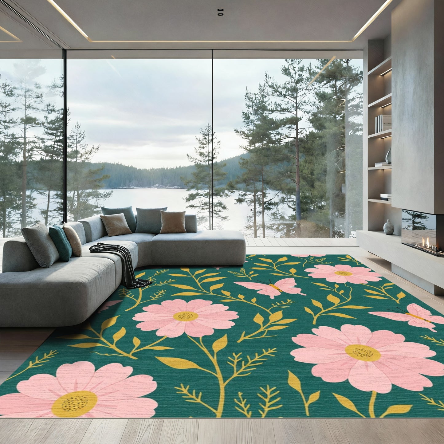 Pink Blossom Butterfly Garden Rug