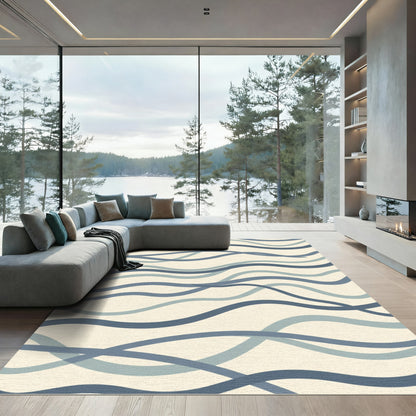 Oceanic Blue Wave Ribbon Rug