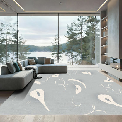Soft Cream Swirls Light Blue Rug