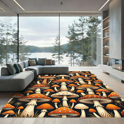 Whimsical Orange Forest Mushroom Toadstool Rug