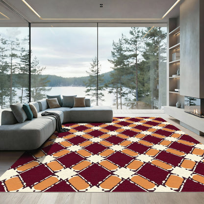 Crimson Orange Diamond Medallion Rug