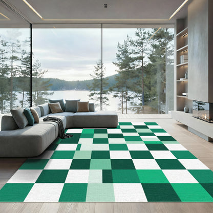 Modern Emerald Forest Pixel Grid Rug