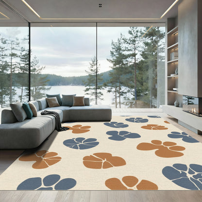 Terracotta Blue Abstract Organic Shapes Rug