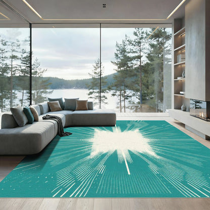 Teal White Starburst Radial Rug