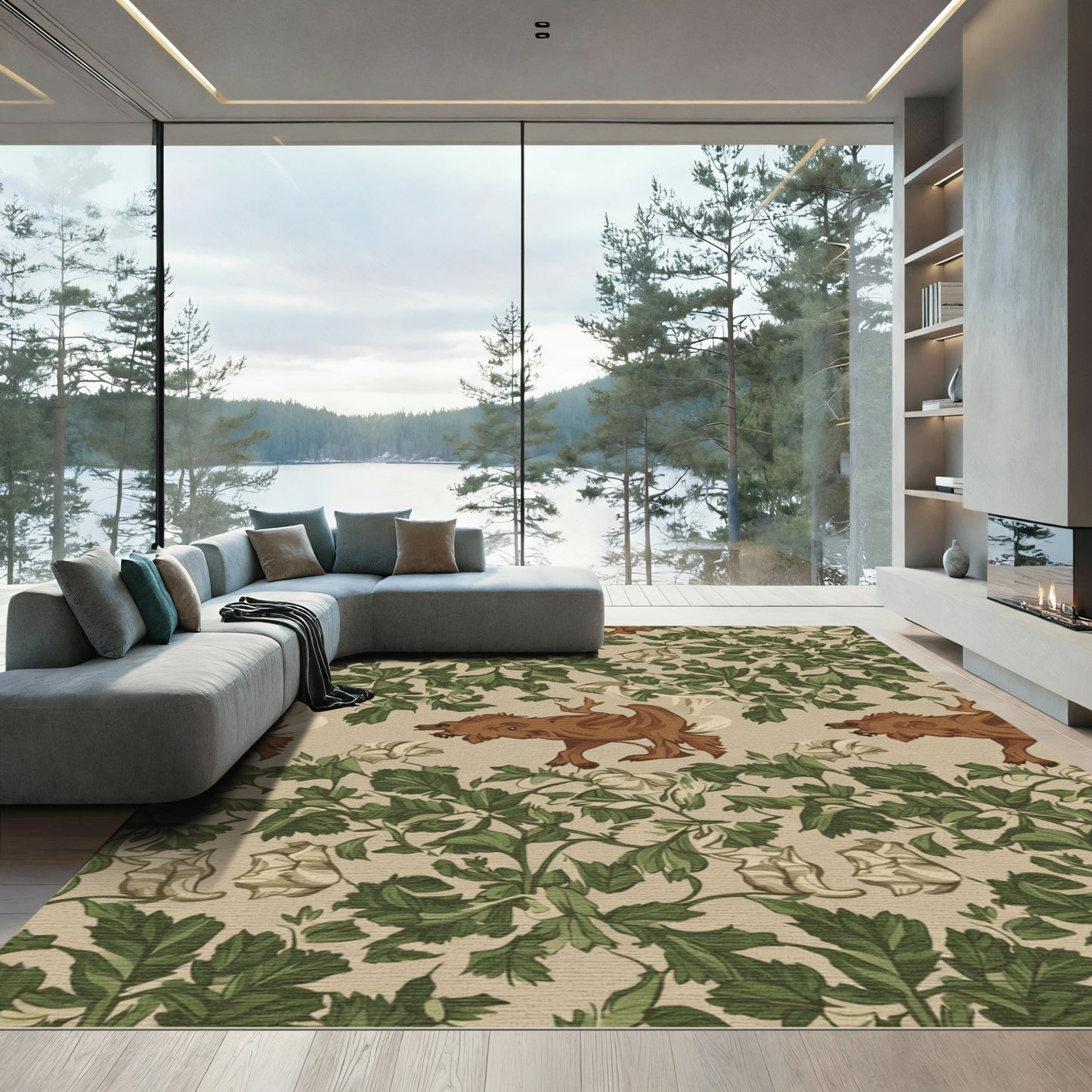 Brown Canine Green Foliage Background Rug