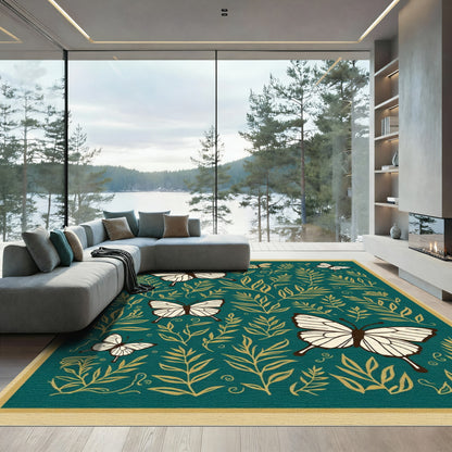 Teal Golden Butterfly Foliage Art Rug