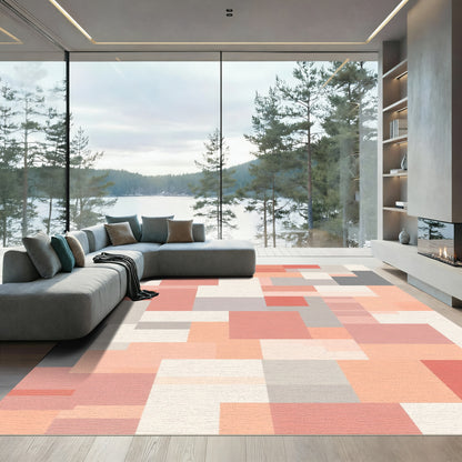 Soft Coral Geometric Block Rug