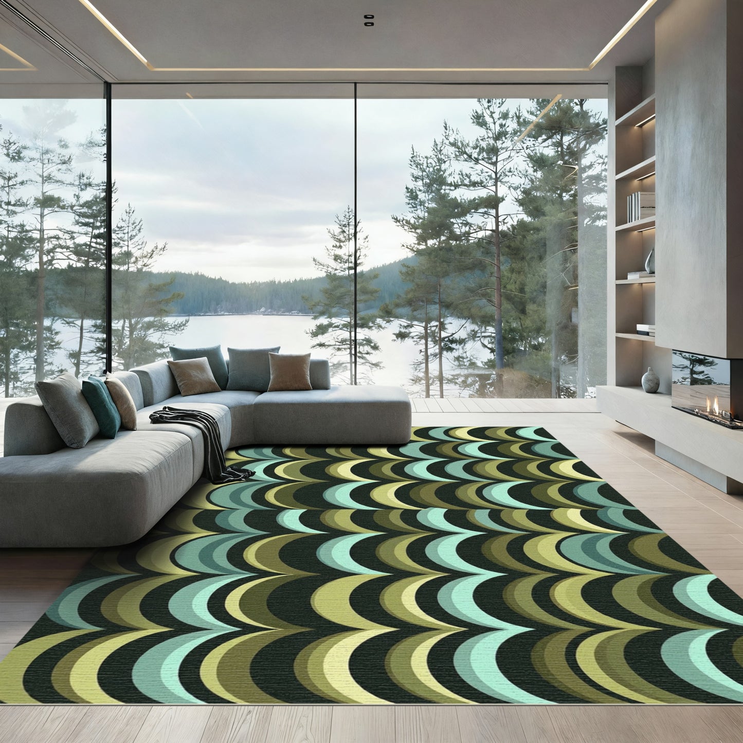 Onyx Abstract Crescent Row Arrangement Rug