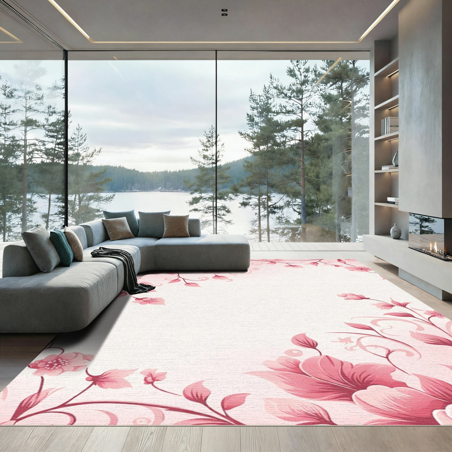 Pink Floral Swirl Garden Rug