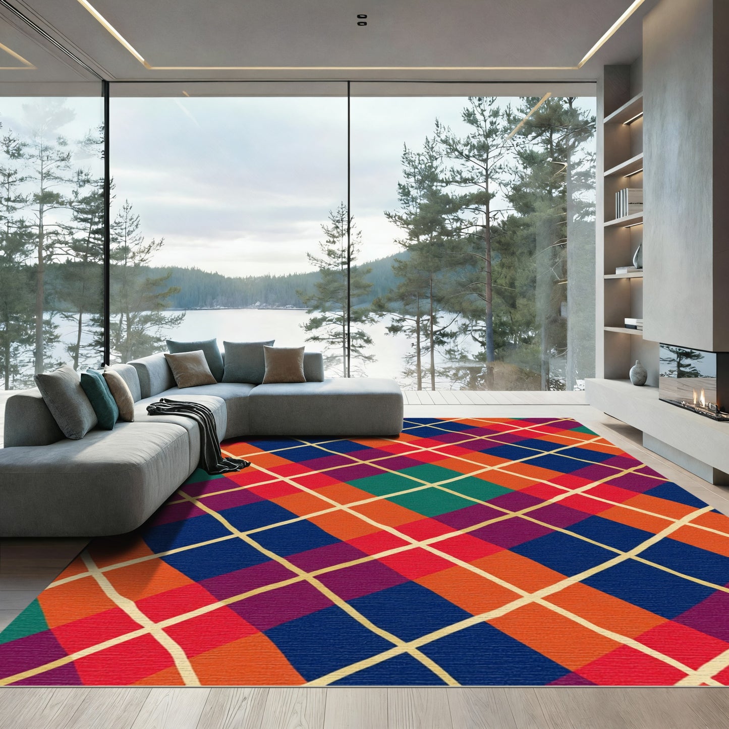 Vibrant Plaid Diamond Lines Rug