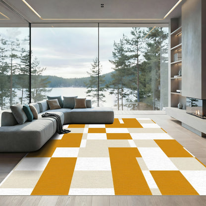 Geometric Amber White Blocks Rug