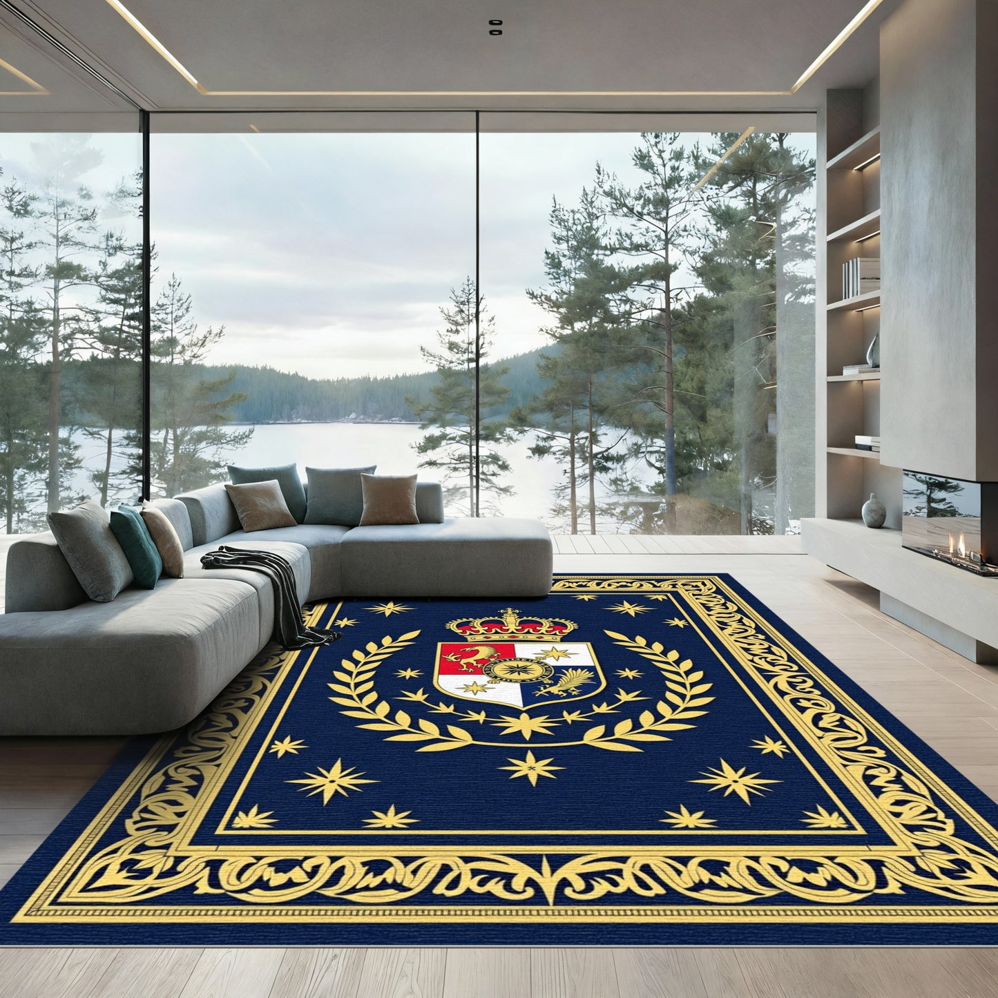 Royal Blue Gold Crested Starry Rug