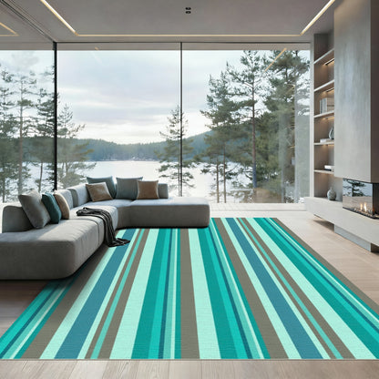Aqua Teal Gray Vertical Stripe Accents Rug