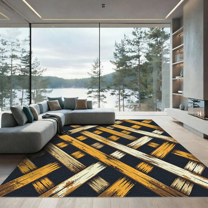 Golden Intersecting Woven Lattice Texture Rug